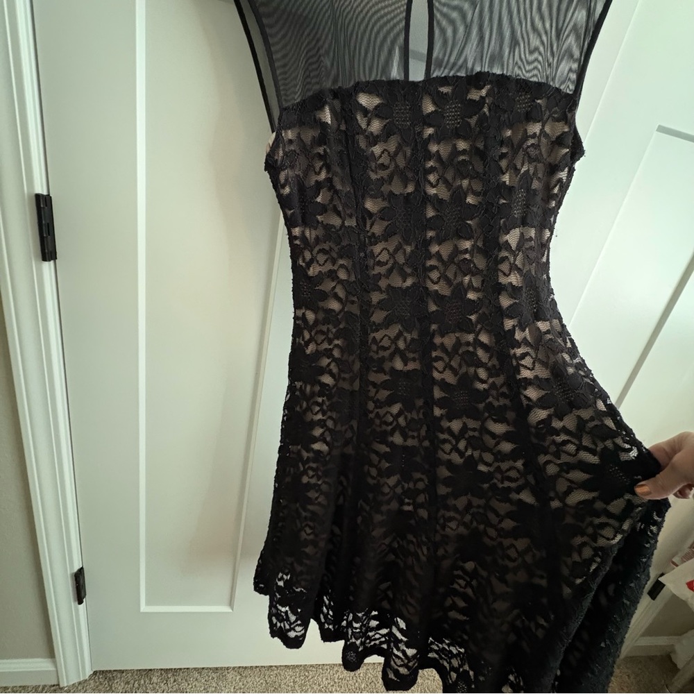 Black Lace Mesh Bodice Fit & Flare Cocktail Party Dress, dress barn, 14 - Picture 3 of 8
